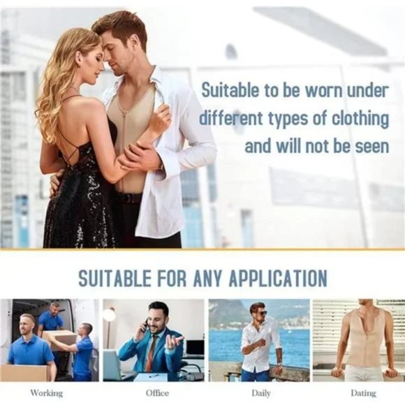 MEN Compression Shirt for Body Slimming Beige - Picture 6 of 7